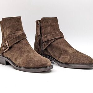 Aquatalia Leather Women Nellie Moto Biker Weatherproof Ankle Buckle Boots